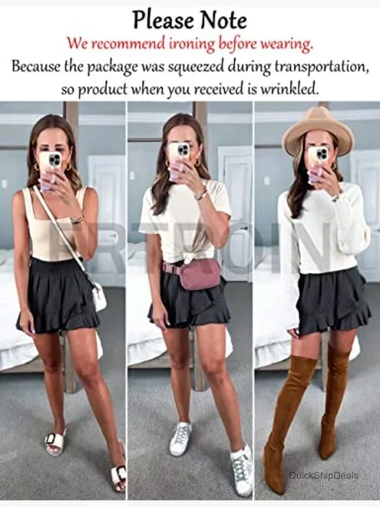 Linen Cotton Wrap Skirt High Waisted Elastic Mini Skort Summer - Picture 2 of 7